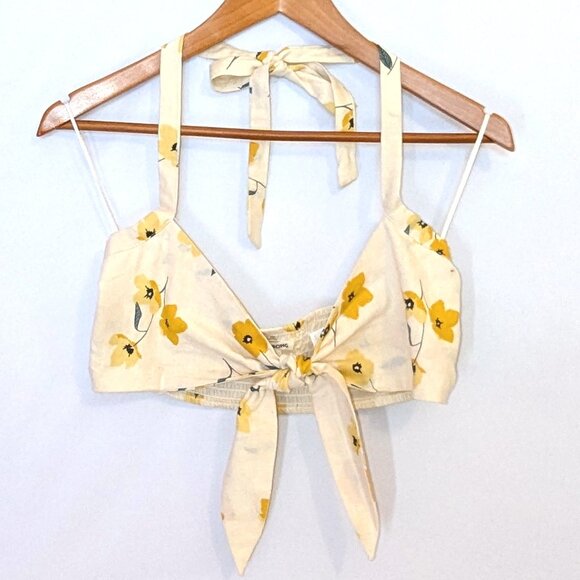 Billabong | Flax Linen Blend Forever In a Day Halter Crop Top Gold Dust | Medium - Picture 6 of 16